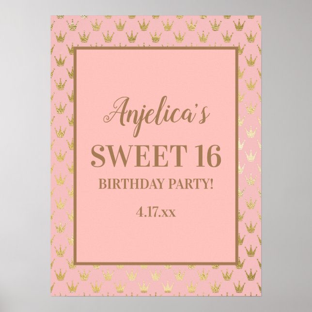 Blush Pink Gold Tiaras Girl's Sweet 16 Poster (Vorne)