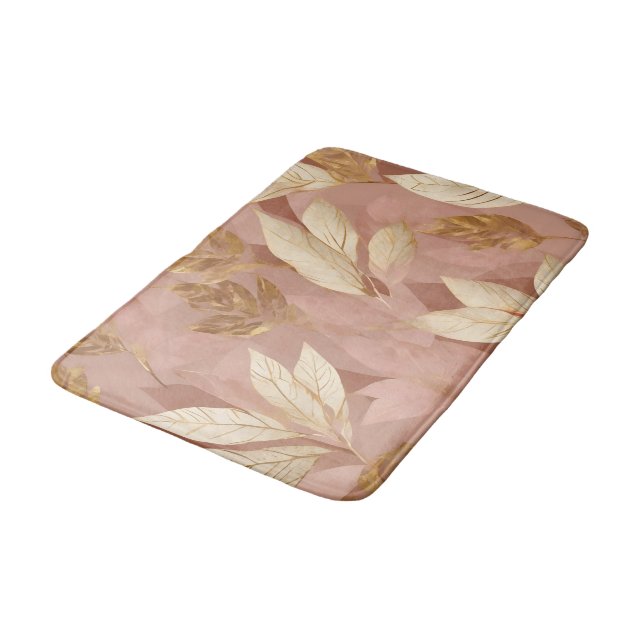 Blush Pink Gold Trendy Boho Blätter Collection Badematte (Schrägansicht)
