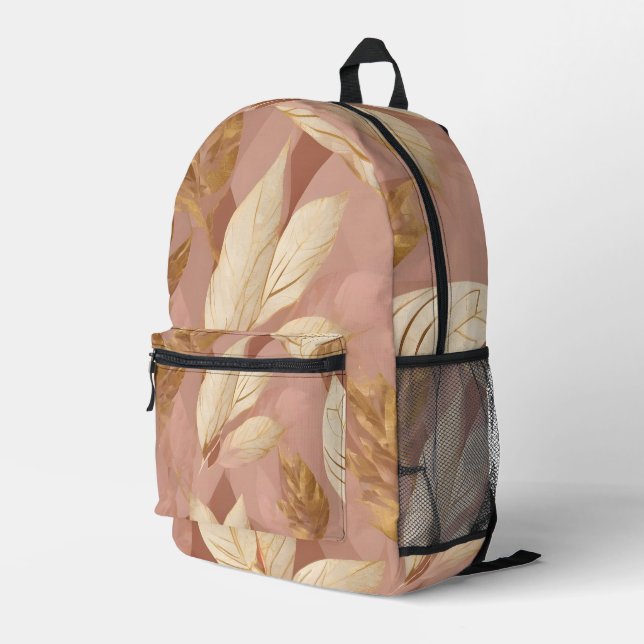 Blush Pink Gold Trendy Boho Blätter Collection Bedruckter Rucksack (Rückseitige Ecke Rechts)
