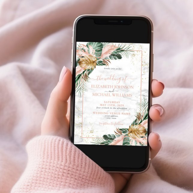 Blush Pink Gold Tropical Boho Chic Wedding Einladung (Von Creator hochgeladen)