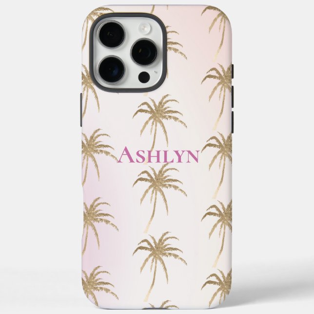 Blush Pink Gold Tropical Palm Trees Case-Mate iPhone Hülle (Rückseite)
