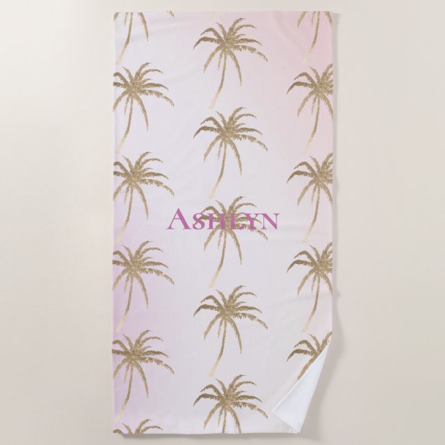 Blush Pink Gold Tropical Palm Trees Strandtuch (Vorderseite)