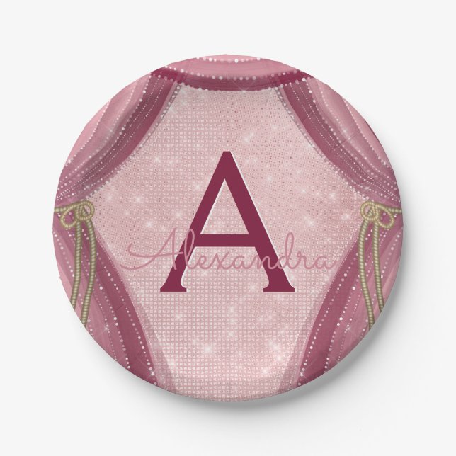 Blush Pink, Gold und Burgund Mädchen zum Geburtsta Pappteller (Vorderseite)