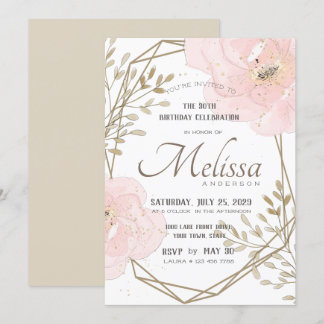 Blush Pink Gold und Taupe Floral Ihr Geburtstag Einladung