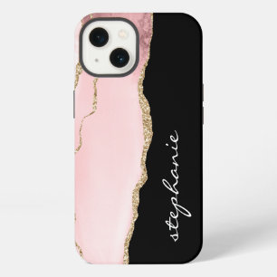 Blush Pink Gold Wasserfarbe Achat Personalisiert iPhone 13 Hülle