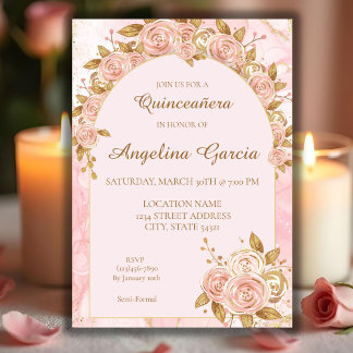 Blush Pink Gold Whimsical Quinceanera Einladung