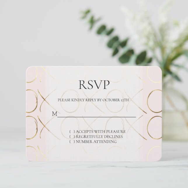 Blush Pink Gold XOXO Liebe Wedding RSVP (Stehend Vorderseite)