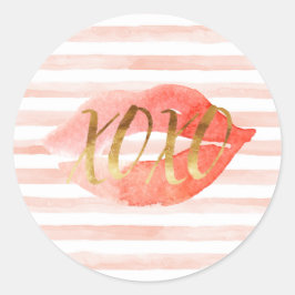 Blush Pink Gold XOXO Wasserfarbe Kiss Runder Aufkleber