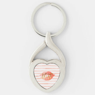 Blush Pink Gold XOXO Wasserfarbe Kiss Schlüsselanhänger