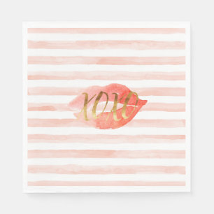 Blush Pink Gold XOXO Wasserfarbe Kiss Serviette