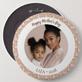 Blush Pink Golden Hearts Mother's Day Foto Button