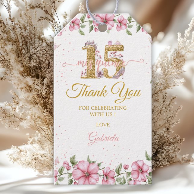 Blush Pink Golden Mis Quince Quinceañera  Geschenkanhänger (Von Creator hochgeladen)