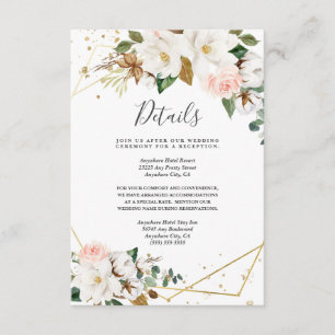 Blush Pink Goldene Geometrie und Weiße Magnolienfl Begleitkarte