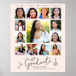 Blush Pink Graduation K–12 Photo Collage Doodles Poster
