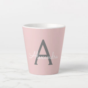 Blush Pink Grau Modern Script Girl Monogram Name Milchtasse