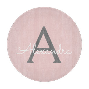 Blush Pink Grau Modern Script Girl Monogram Name Schneidebrett