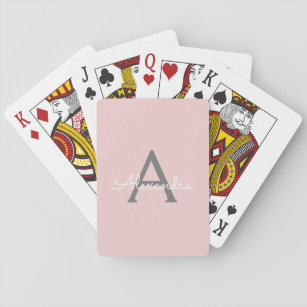 Blush Pink Grau Modern Script Girl Monogram Name Spielkarten