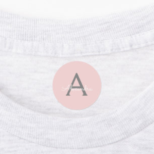 Blush Pink Grau Modernes Script Girly Monogram Nam Etiketten
