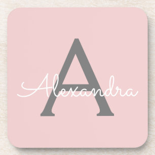 Blush Pink Grau Modernes Script Girly Monogram Nam Getränkeuntersetzer
