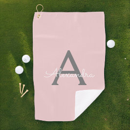 Blush Pink Grau Modernes Script Girly Monogram Nam Golfhandtuch