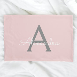 Blush Pink Grau Modernes Script Girly Monogram Nam Kissenbezug