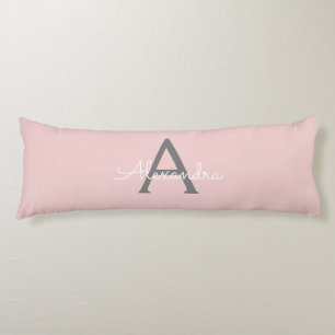 Blush Pink Grau Modernes Script Girly Monogram Nam Seitenschläferkissen