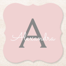 Blush Pink Grau Modernes Script Girly Monogram Nam Untersetzer