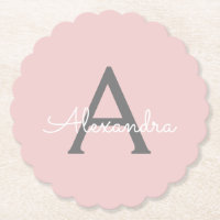 Blush Pink Grau Modernes Script Girly Monogram Nam