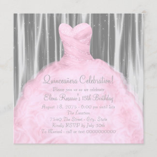 Blush Pink Grau Quinceañera Einladung