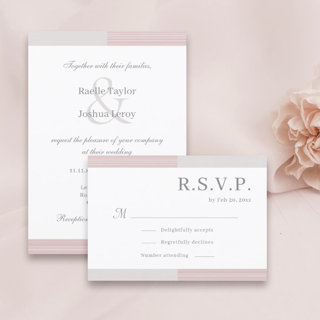 Blush Pink Grau Weiße Streifen Elegante Hochzeitss Einladung (Von Creator hochgeladen)