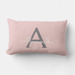 Blush Pink Graue Girly Script Monogram Name Modern Lendenkissen