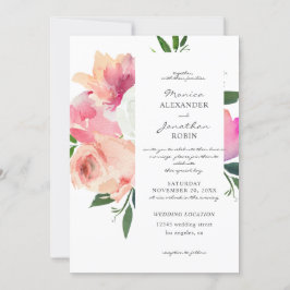 Blush Pink & Gray Botanische Hochzeit mit Blütenbl Einladung