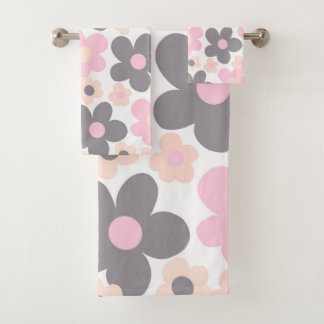 Blush Pink Gray Daisies Retro Dream #1 #retro #art Badhandtuch Set