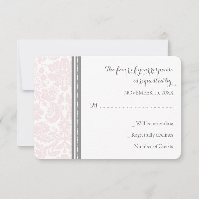 Blush Pink Gray Damask UAWG Wedding Card RSVP Karte (Vorderseite)