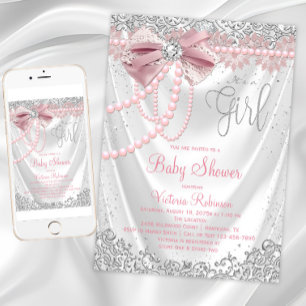 Blush Pink Gray Diamond Pearl Girly Babydusche Einladung