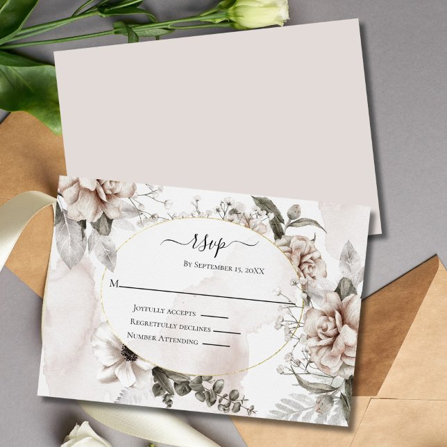Blush Pink Gray Floral Elegante Festliche Hochzeit RSVP Karte (Blush Pink Gray Floral Watercolor Wedding RSVP Card)