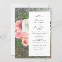 Blush Pink Gray Floral & Silver Glitzer Hochzeit 2