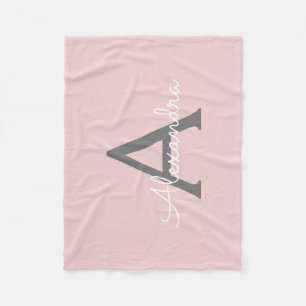 Blush Pink Gray Girly Monogram Name Modern Fleecedecke