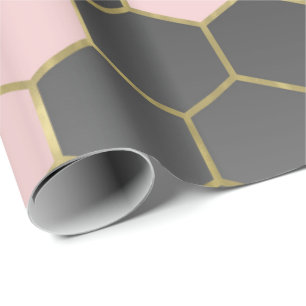 Blush Pink Gray & Gold Hexagon Modernes Glam Geschenkpapier