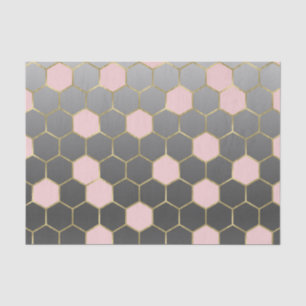 Blush Pink Gray & Gold Hexagon Modernes Glam Seidenpapier