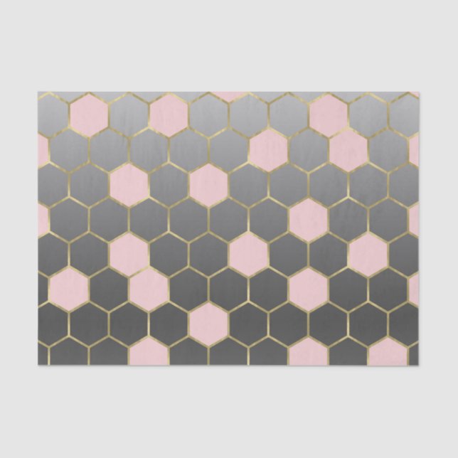 Blush Pink Gray & Gold Hexagon Modernes Glam Seidenpapier (Vorderseite)