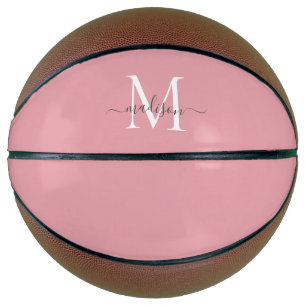 Blush Pink Gray Monogram Feminine Girl Script Basketball