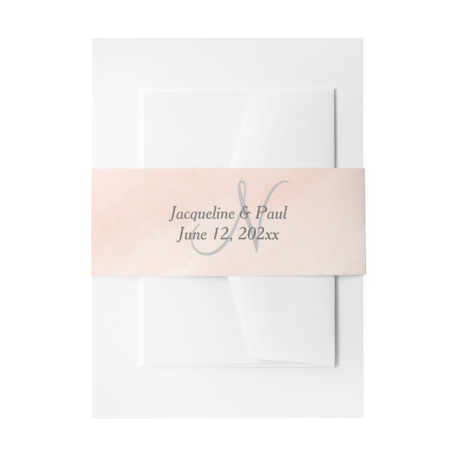 Blush Pink Gray Monogram Wedelband Einladungsbanderole (Vorderseite Beispiel)