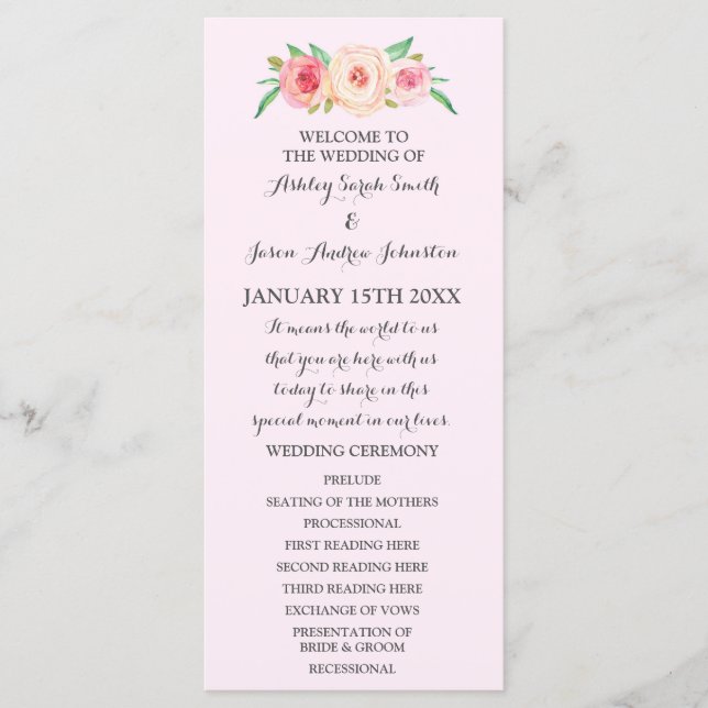 Blush Pink Green Floral Wedding Program Programm (Vorderseite)