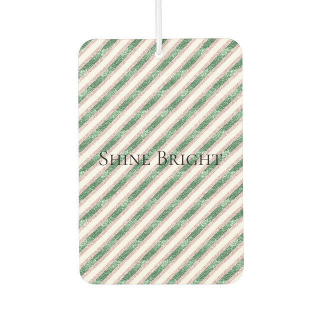 Blush Pink Green Glitter Stripes Christmas   Autolufterfrischer (Vorderseite)