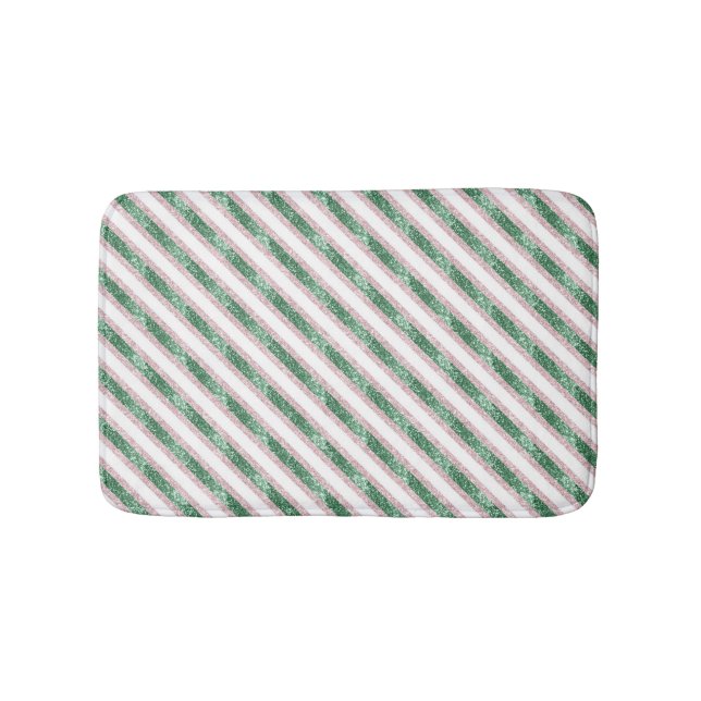 Blush Pink Green Glitter Stripes Christmas   Badematte (Vorderseite)
