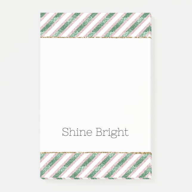 Blush Pink Green Glitter Stripes Christmas   Post-it Klebezettel (Vorderseite)