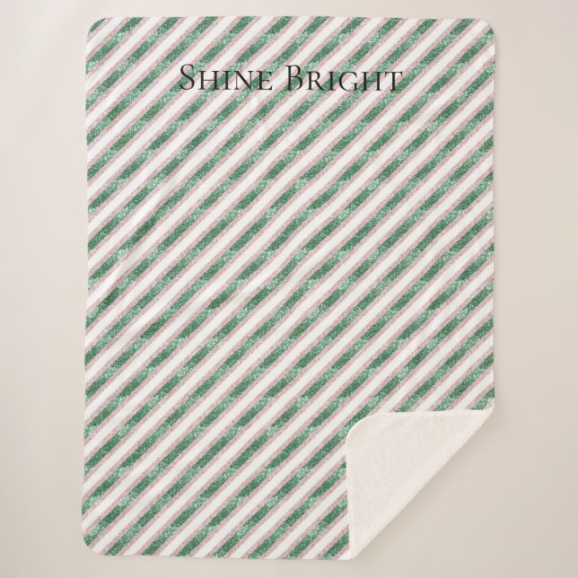 Blush Pink Green Glitter Stripes Christmas   Sherpadecke (Vorderseite)
