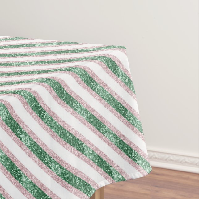 Blush Pink Green Glitter Stripes Christmas   Tischdecke (Beispiel)