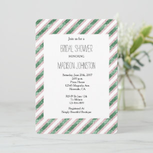 Blush Pink Green Glitzy Glam Streifen Brautparty Einladung